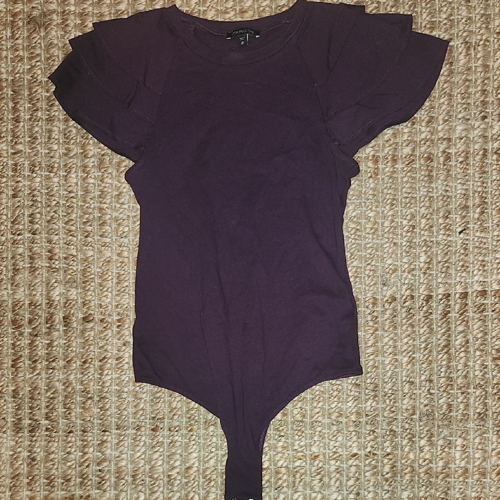Express Plum Ruffle Sleeve Crew Neck Bodysuit